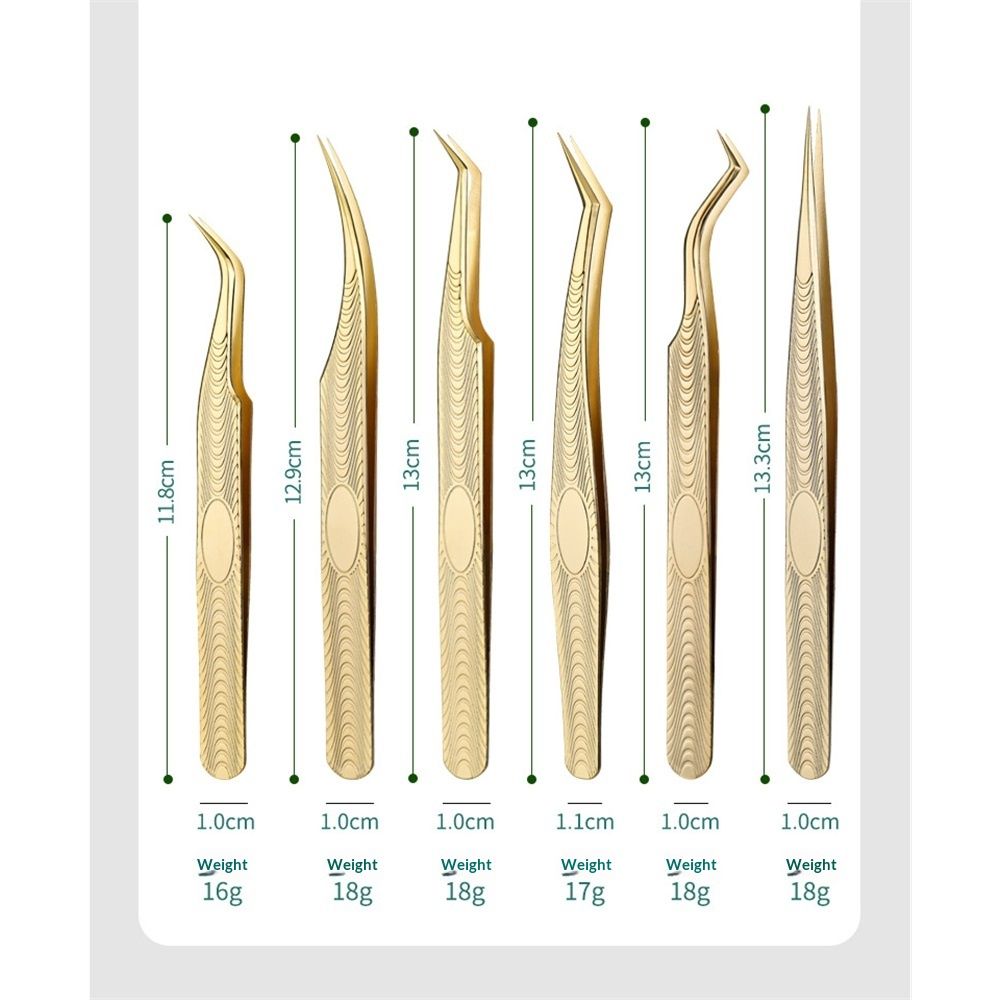 6 pack Lash Tweezers for Eyelash Extension, Professional Lash Extension Tweezer Set, High Precision Eyelash Tweezers for Volume Eyelash Extensions (Gold, 6 PCS โ image 5