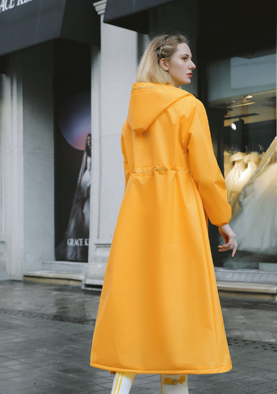 Yellow Women's Long Waterproof Raincoat with Hood and Visor - Stylish Rain Jacket (Size - L) โ image 2