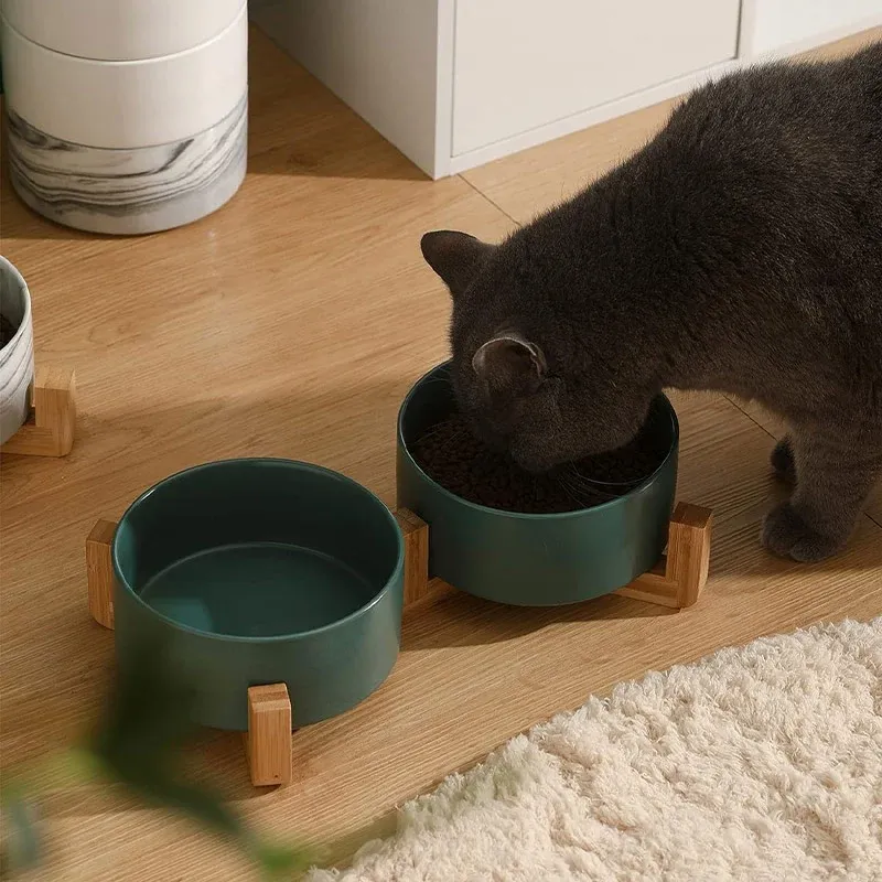 Ceramic Pet Bowl Double Cat Food Bowl Dog Water Bowl Feeding Drinking Bowl Set - Black โ image 6