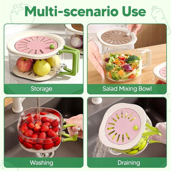 Multifunctional Fruit Washing Basket with Colander and Lid - 2-in-1 Drain Basket & Fruit Colander - Suitable for Kitchen, Refrigerator, Picnic and Camping — image 3