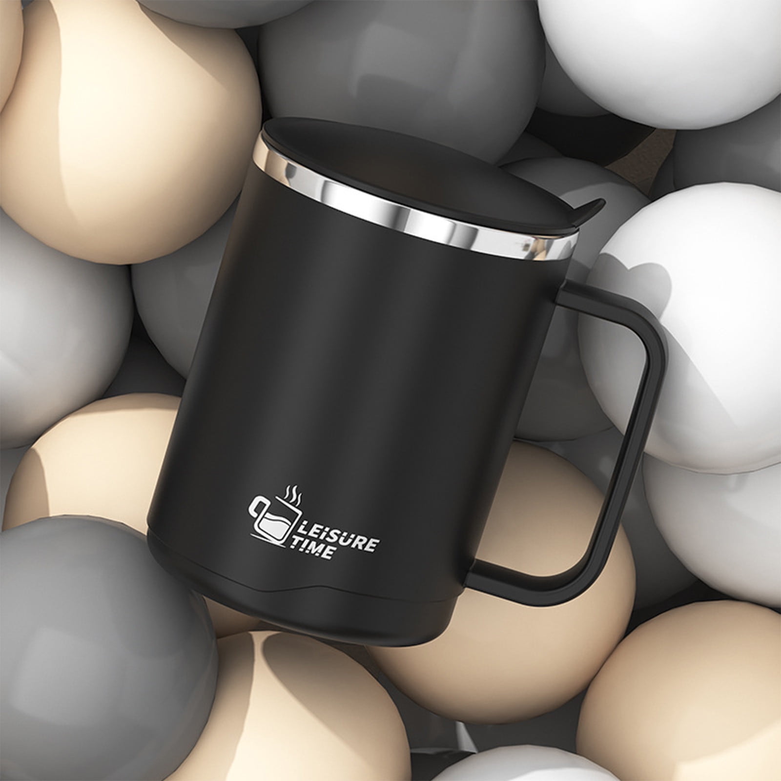 Insulated Coffee Mug with Handle & Lid - 17oz Stainless Steel Travel Tumbler, Double Wall Vacuum (Black) by 01_【Limited Edition】 2026 New Model Smart Coffee — image 5