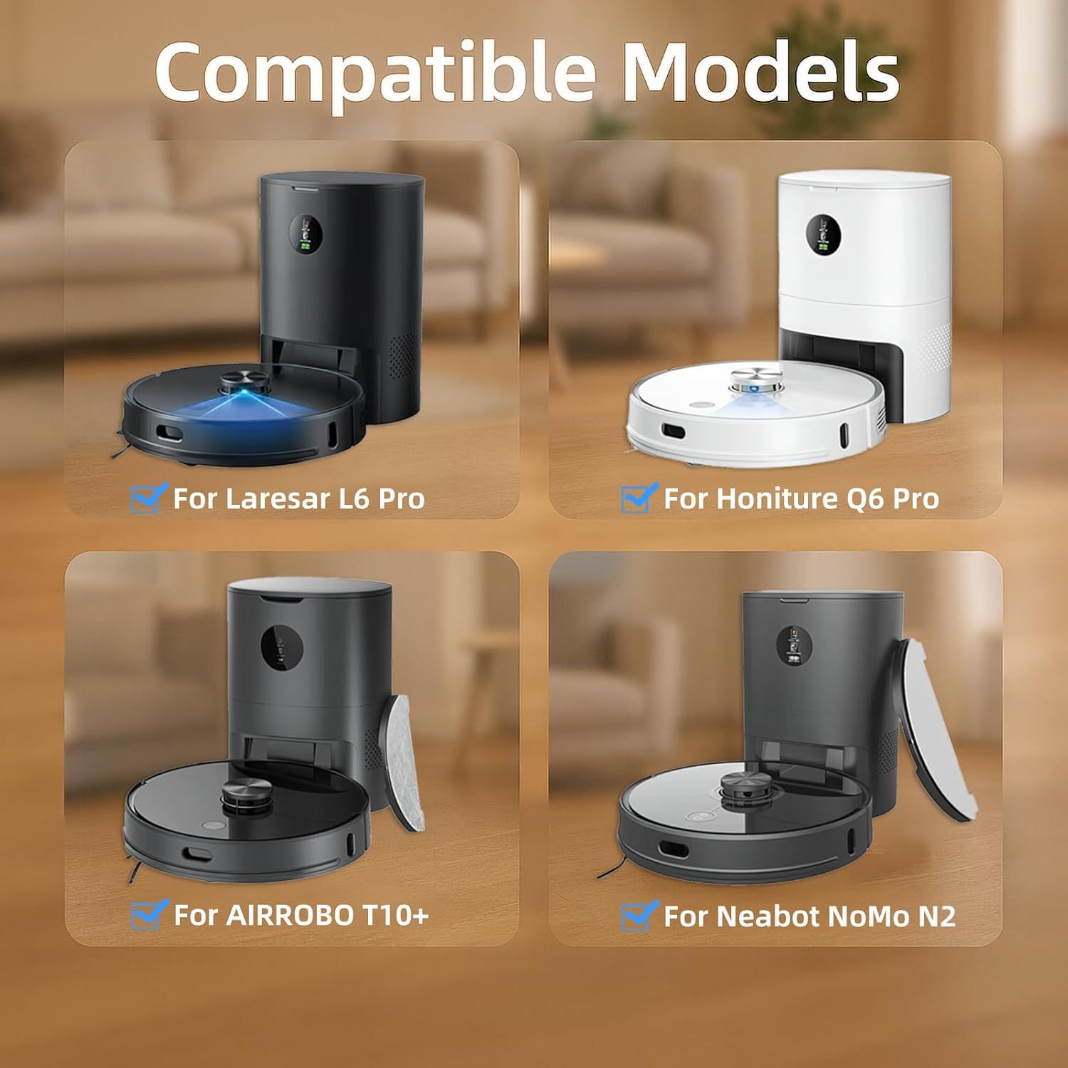Replacement Parts Kit or HONITURE Q6 Pro, or Laresar L6 Pro, or AIRROBO T10+, or Neabot N2 Robot Vacuum Accessories,2 Main Brush, 4 Side Brush, 4 Hepa ilter, 4 โ image 3