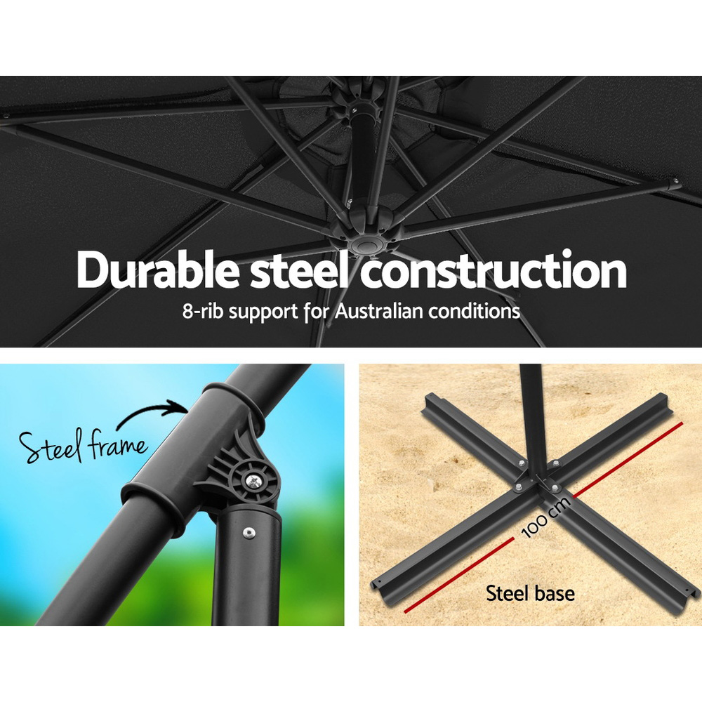 Instahut 3m Outdoor Umbrella w/Base Cantilever Beach Garden Patio Black โ image 4