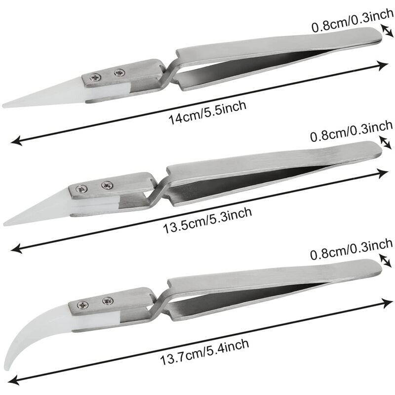 Precision Ceramic Inverted Soldering Tweezers 6pcs Non-conductive Antimagnetic with Pointed Curved Tips — image 3