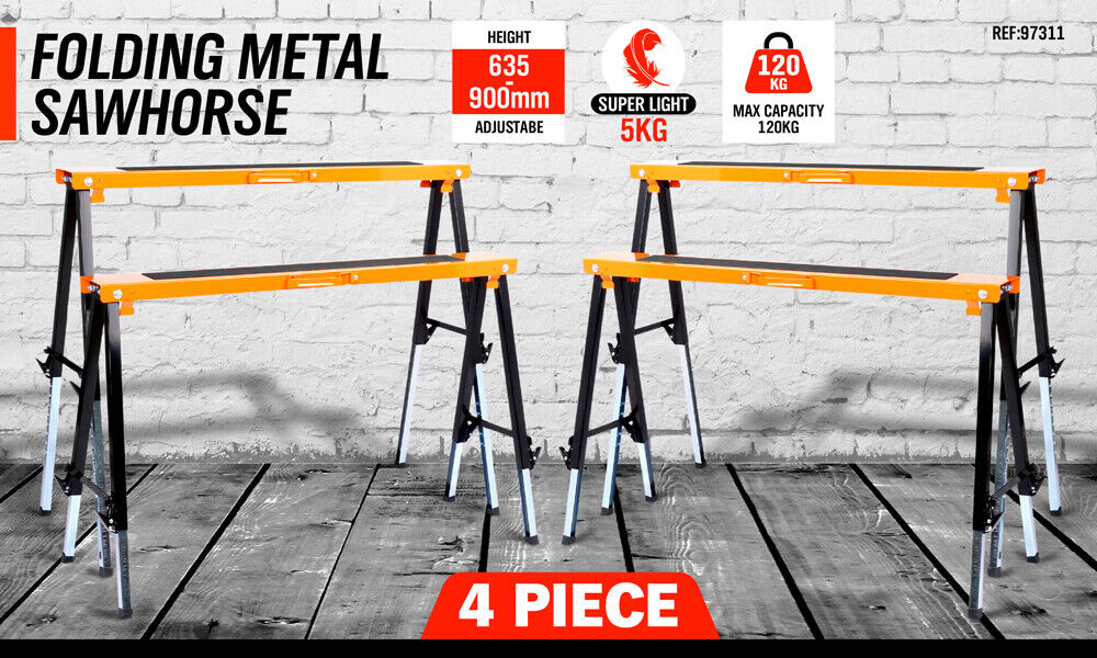 4Pc Mastercraft Sawhorse Metal Folding Non-slip Surface Saw Horse 120KG Capacity โ image 2