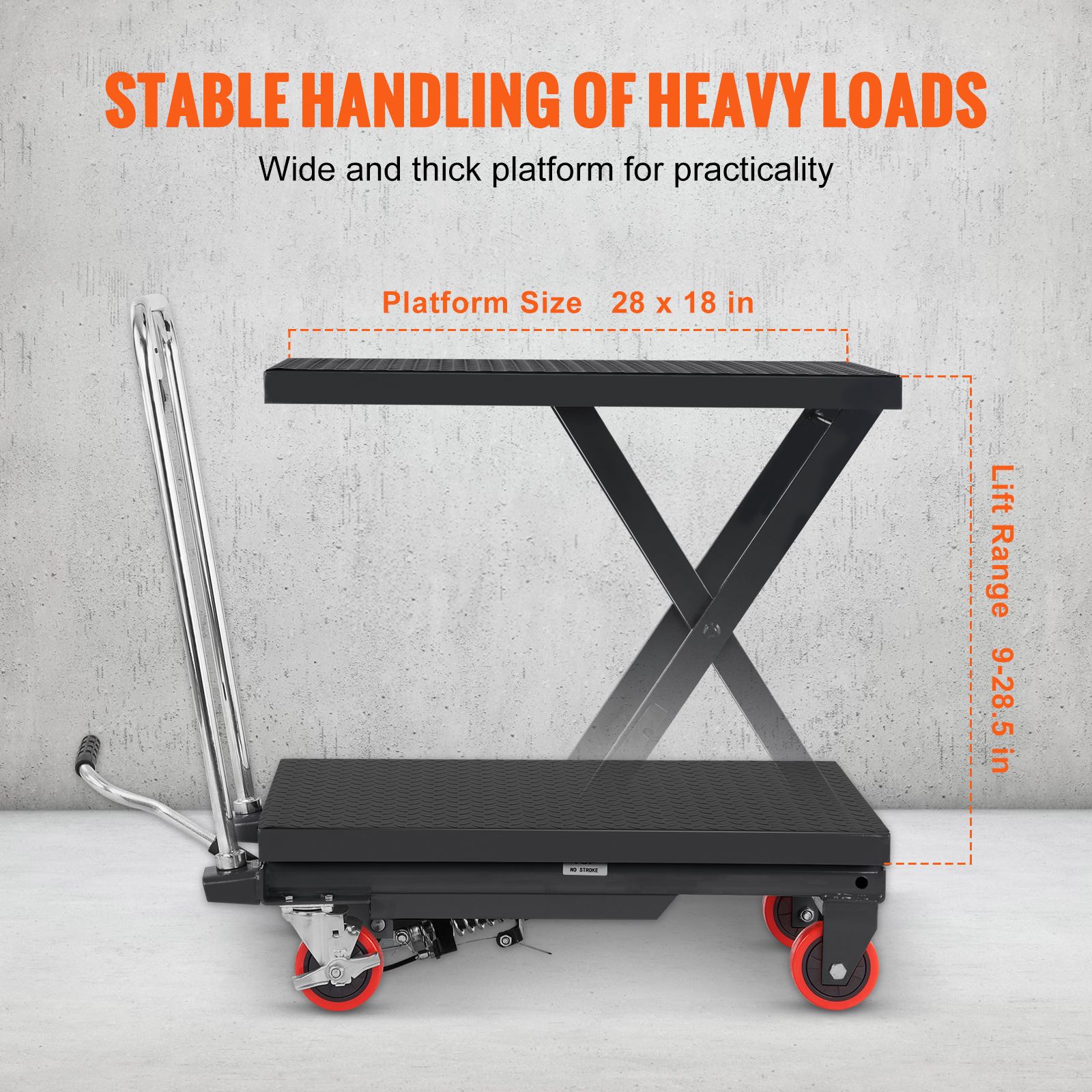 Hydraulic Lift Table Cart, 330lbs Capacity 28.5" Lifting Height, Manual Single Scissor Lift Table with 4 Wheels and Non-slip Pad, Hydraulic Scissor Cart for — image 3