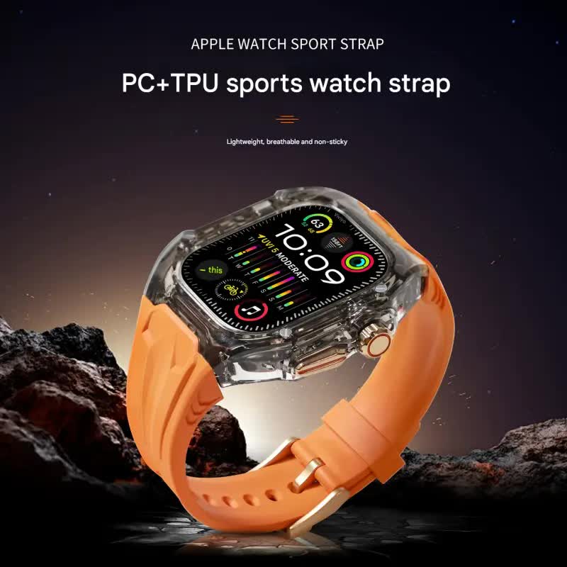 Transparent PC+TPU Sports Watch Strap & Case for Smart Watch - Raised Edge Protection, Wireless Charging Compatible(Orange transparent) — image 3