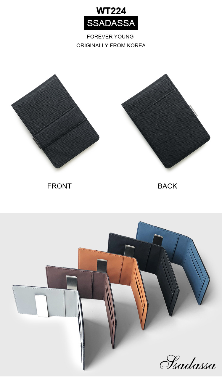 Grey Men's Slim Bifold Money Clip Wallet - Saffiano Texture PU Leather with Stainless Steel Cash Clamp - Minimalist Front Pocket Card Holder โ image 6