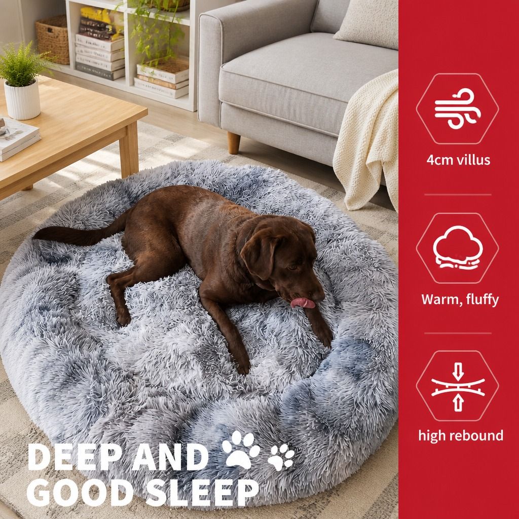 Dog Cat Pet Calming Bed Washable ZIPPER Cover Warm Soft Plush Round Sleeping 120cm — image 4