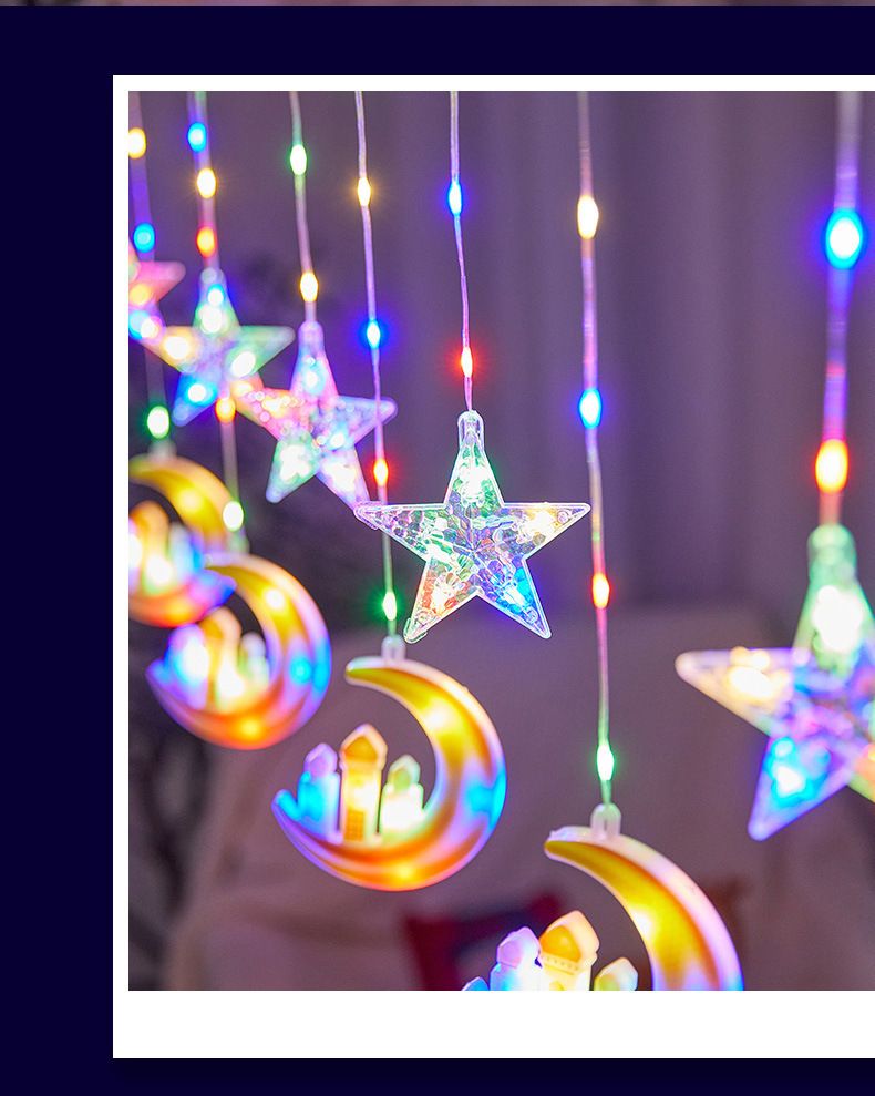 Lights Moon-Star Curtain Lights: 8 Modes Ramadan Decorations Curtain String Lights Fairy String Lights for Kids Bedroom Decor — image 4
