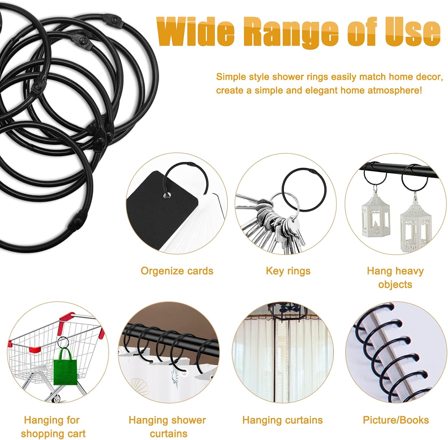 Shower Curtain Hooks - 24-pack - Stainless Steel - Multifunctional - Open Rings - Smooth Sliding - Round - Black - Shower Curtain Rings - Push Button Design — image 5