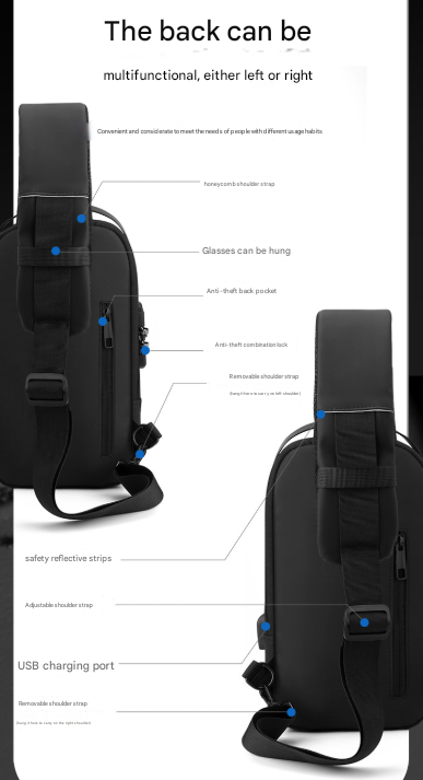 Blue and Brown Men's Anti-Theft Crossbody Sling Bag with USB Charging Port & Combination Lock โ image 6