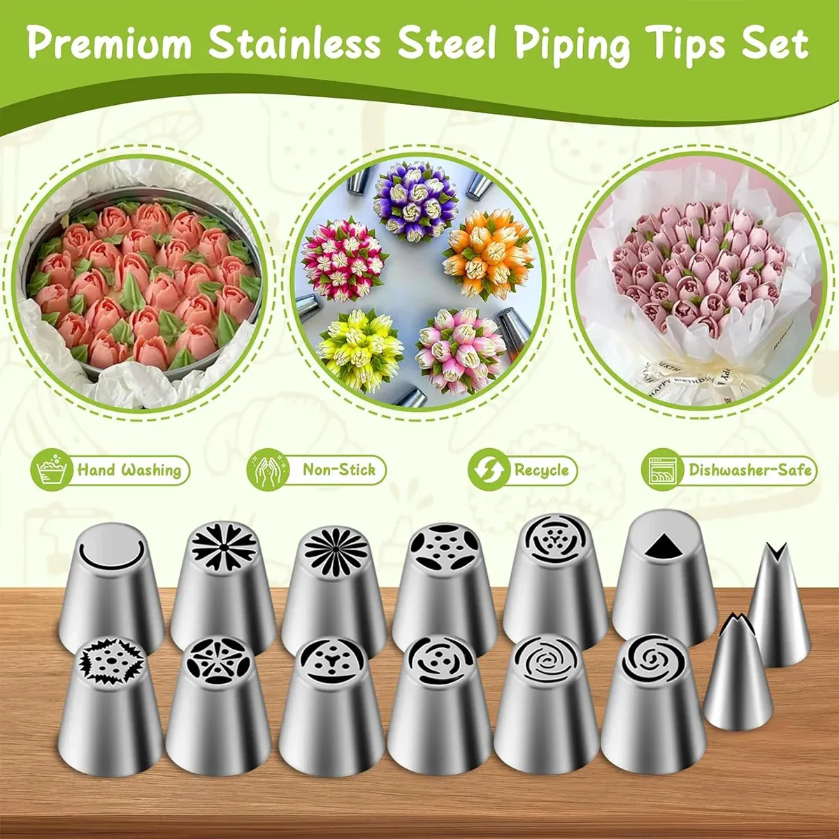 Russian Piping Tips Cake Decorating Set - 14 or 32 PCS Stainless Steel Nozzles - 32PCS — image 5