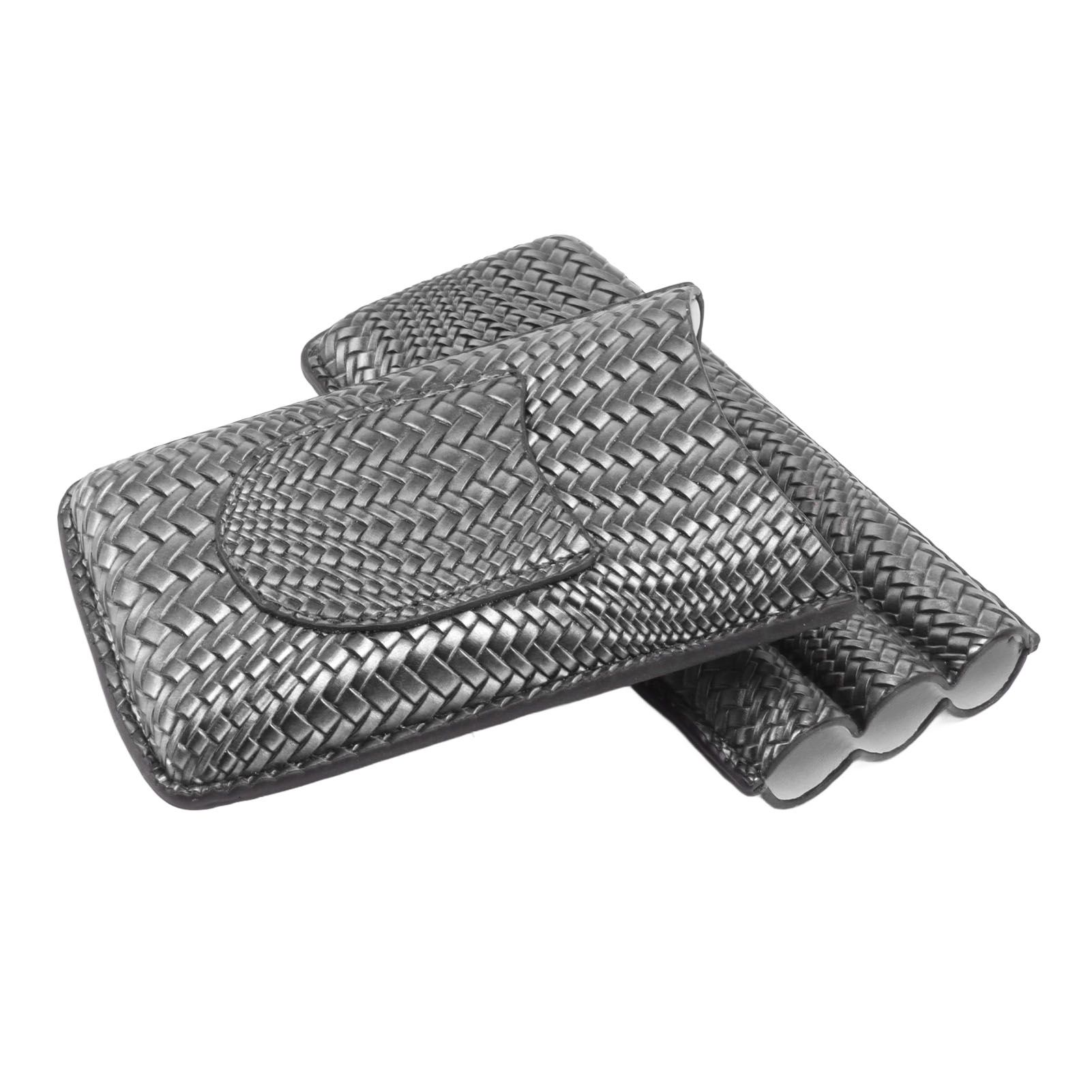 3 Finger Cigar Case Woven Pattern Portable Travel Leather Cigar Humidor Case Smoking Accessories Silver โ image 4