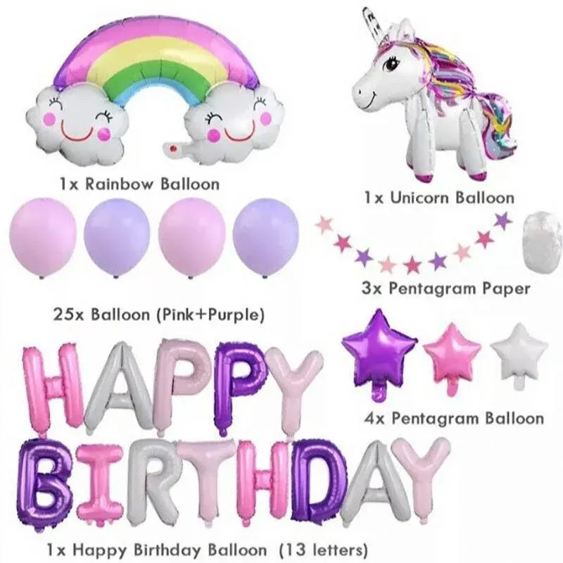 45-50 Pcs Happy Birthday 3D Unicorn Decoration Balloons Diy Decor Party Set - 01 โ image 5