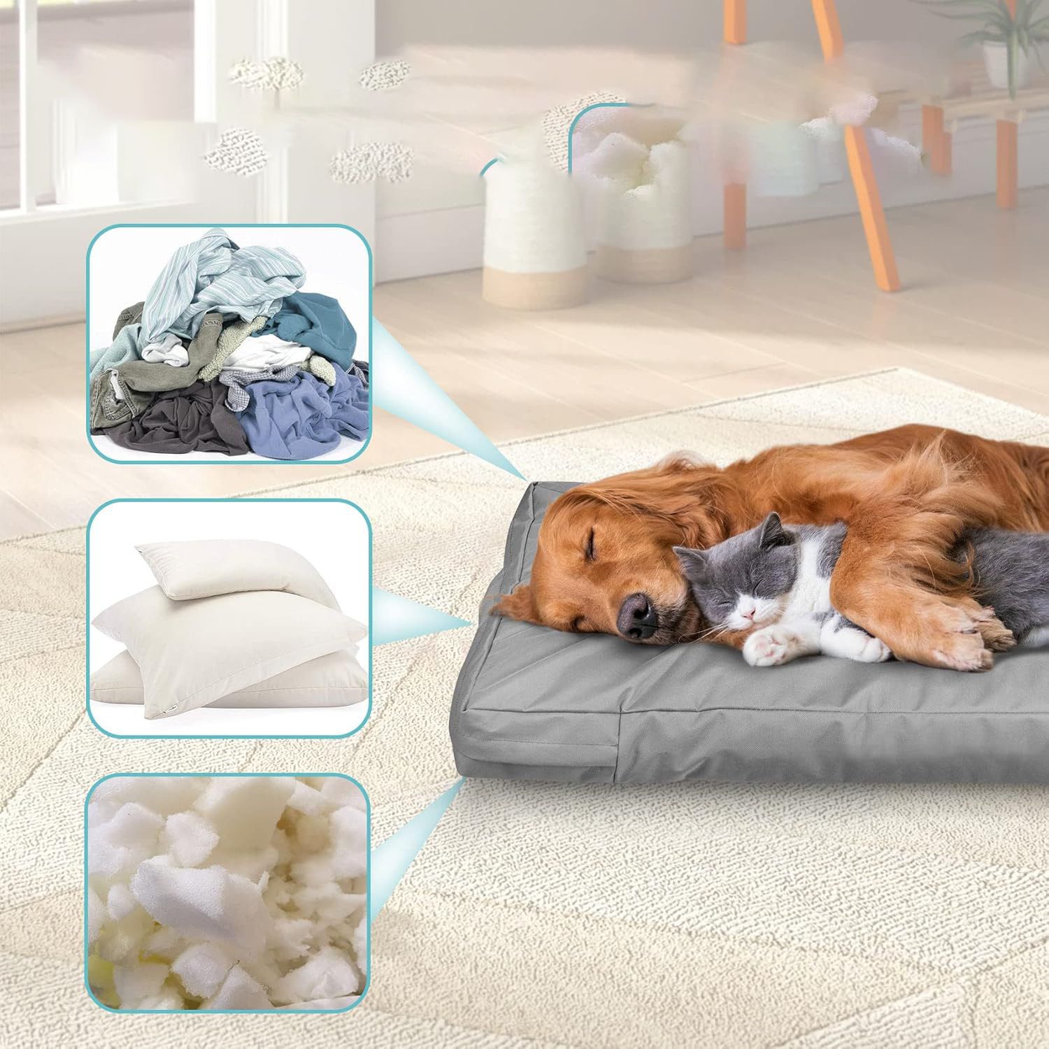 Dog Bed Cover,Waterproof Tough Plastic DIY Pet Bed Cover,Non Stick Hair Easy to Clean Rectangular Fillable Dog Bed Covers with Zipper(Light Grey,48" L x 36" — image 3