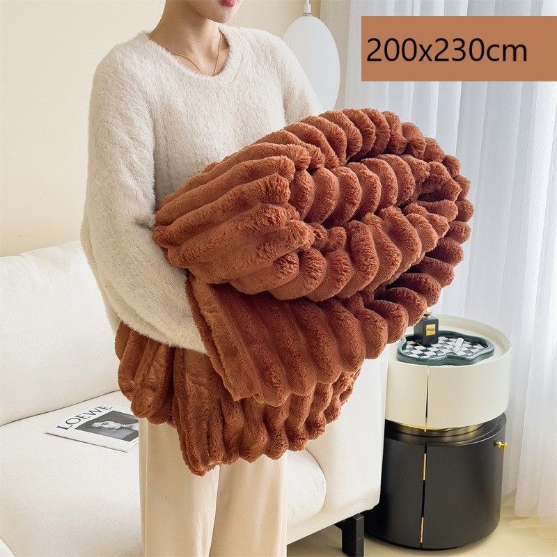 Premium Rabbit Fleece Large Blanket Thick Flannel Milk Fleece Double Bed Throw Caramel 200 × 230cm for Christmas Gifting