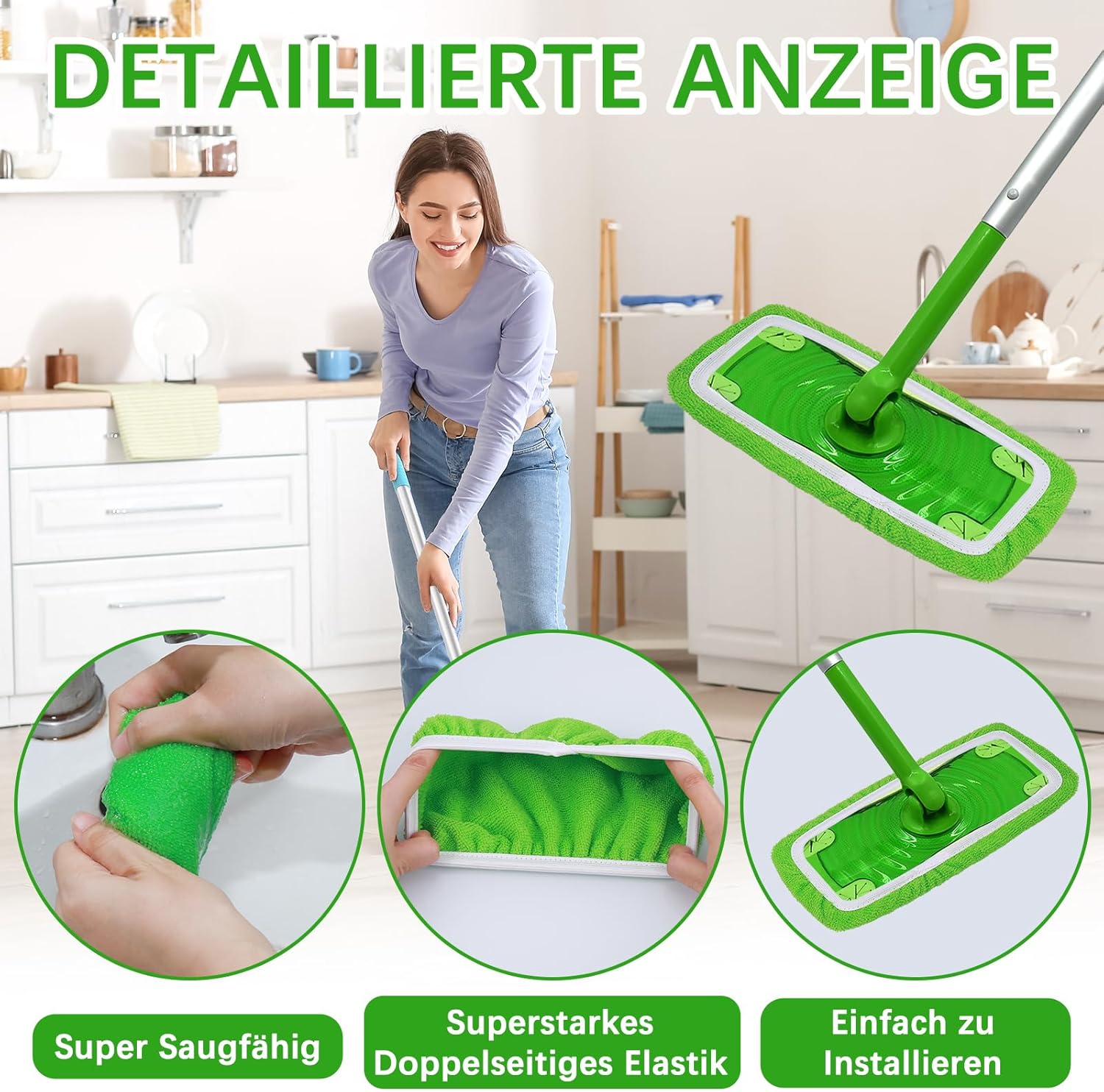 8Pcs Reusable Mop Pads Compatible with Swiffer Sweeper Mop, Dry Sweeping Cloths, Washable Microfiber Wet Mop Pads Refill for Household Cleaning โ image 3