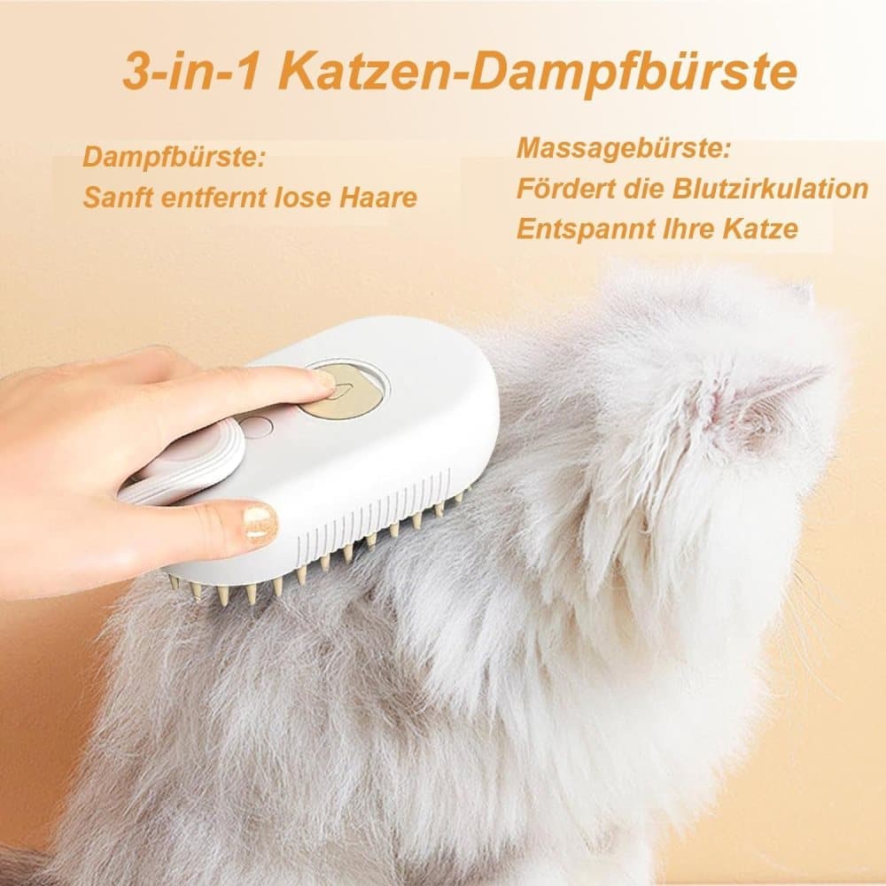 Pet Steam Brush with Spray and Massage Comb for Cats and Dogs, White — image 4