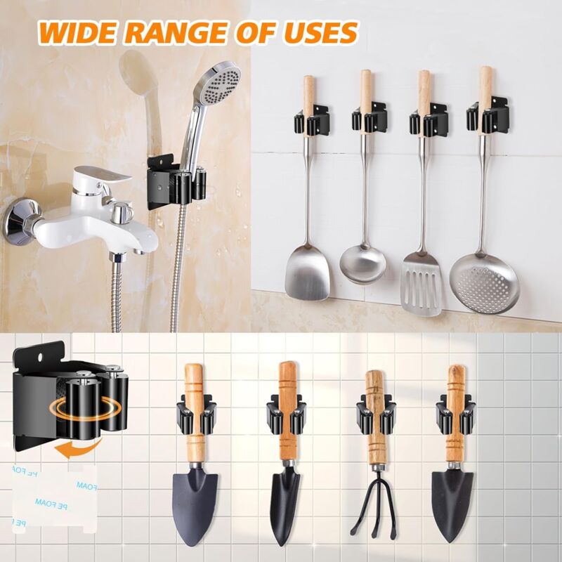 6 Pieces Mop Holder, Wall Mounted Mop Hanger, Mop Holders For Bathroom, Kitchen, Garden, Garage, Office โ image 4