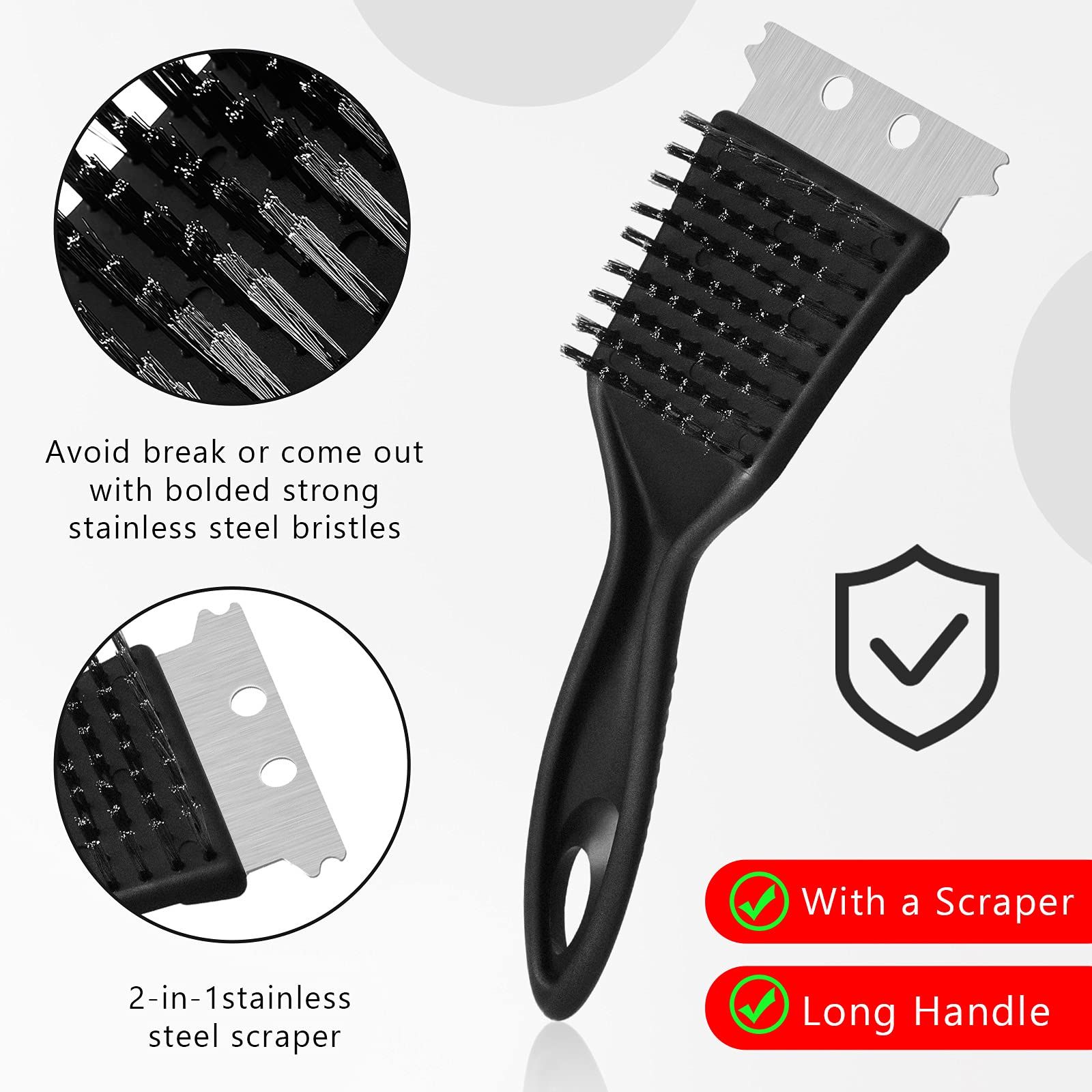 2 Pieces Grill Brush and Scraper Stainless Steel Wire Grill Brush Extra Strong BBQ Cleaner Accessories Duty Barbecue (8 Inch) — image 3