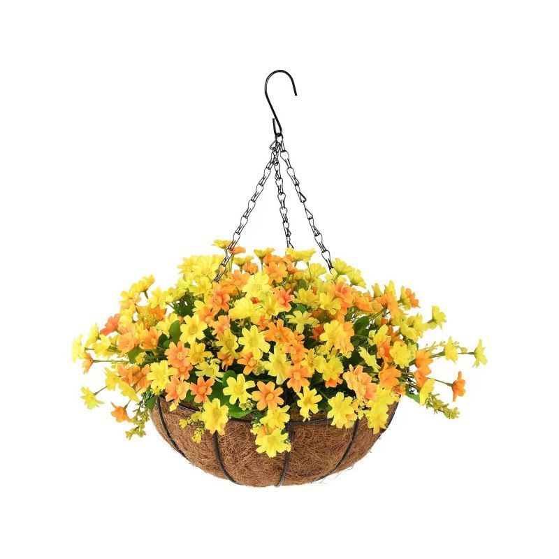 Hanging Artificial Flower Basket Yellow And Orange Blooms Home Decor Garden - Multi-color - Size 4 โ image 2