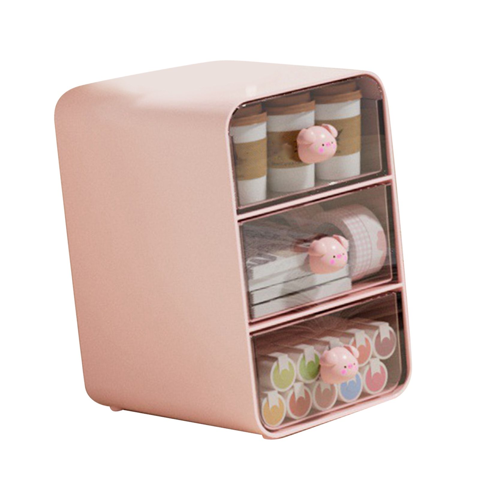 Cosmetics Storage Box Drawer Type Makeup Storage Box Desktop Shelf Basket for Student Dormitory Home Small Pink Piggy — image 2