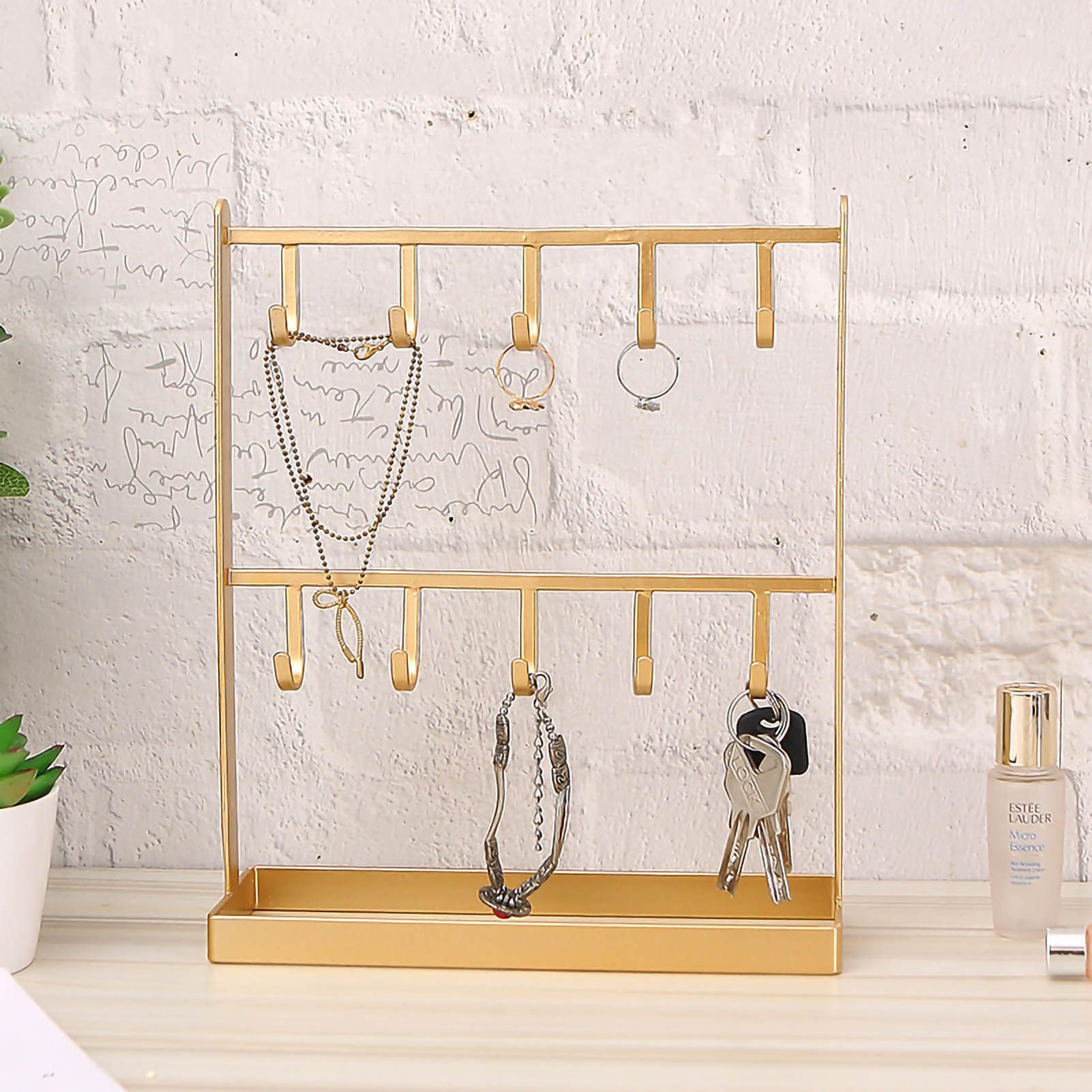 Jewelry Display Organizer Stand Hooks Golden Iron Display Rack for Necklace Hair Accessories Earrings Golden โ image 3