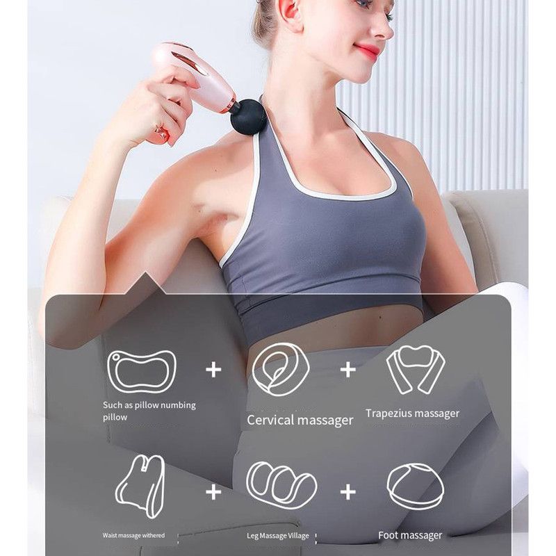 Black - Portable Mini Fascia Gun with 4 Massage Heads, Type-C Rechargeable Low-Noise Handheld Percussion Massager for the Gym — image 6