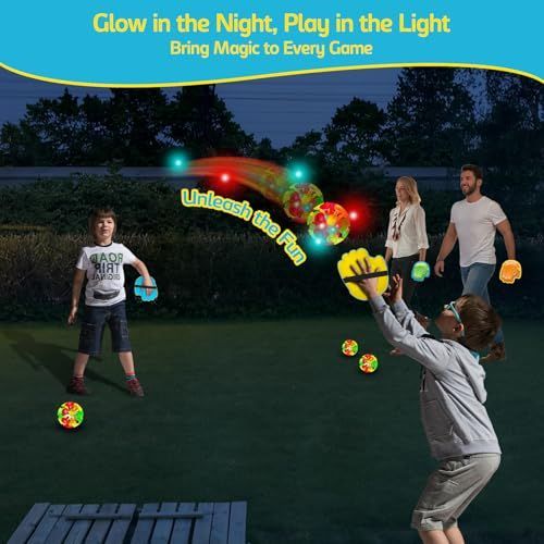 LED Toss and Catch Ball Game Set - 1 LED and 1 Regular Suction Cup Ball with 2 Easy-Grip Gloves - Beach Sports Toys for Kids - Outdoor Games for โ image 2