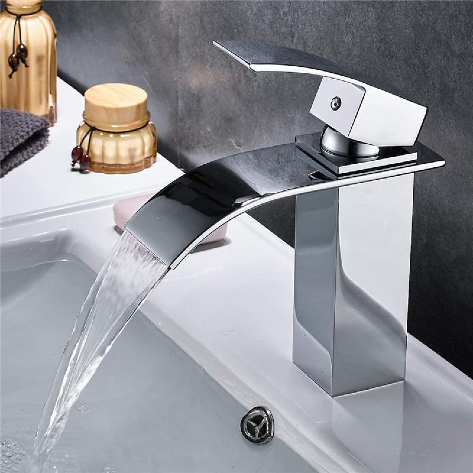Waterfall Faucet for Bathroom Sink, Brass, Basin Mixer Tap for Hot and Cold Water, Single Handle Waterfall Bathroom Sink Faucets โ image 5