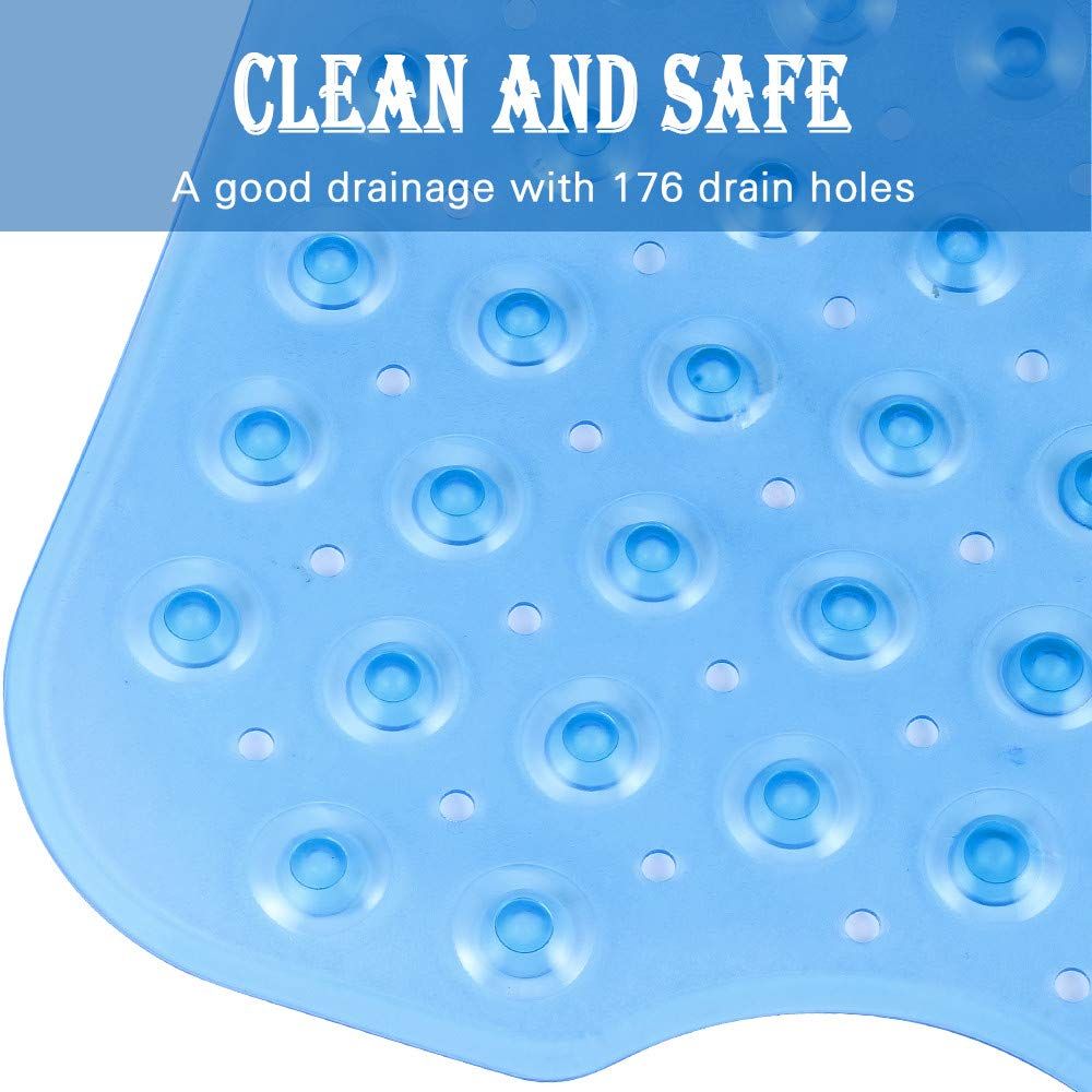 Bath Tub Shower Non-Slip and Extra Large, Bathtub Mat with Suction Cups, Machine Washable Bathroom Mats with Drain Holes, Blue — image 4
