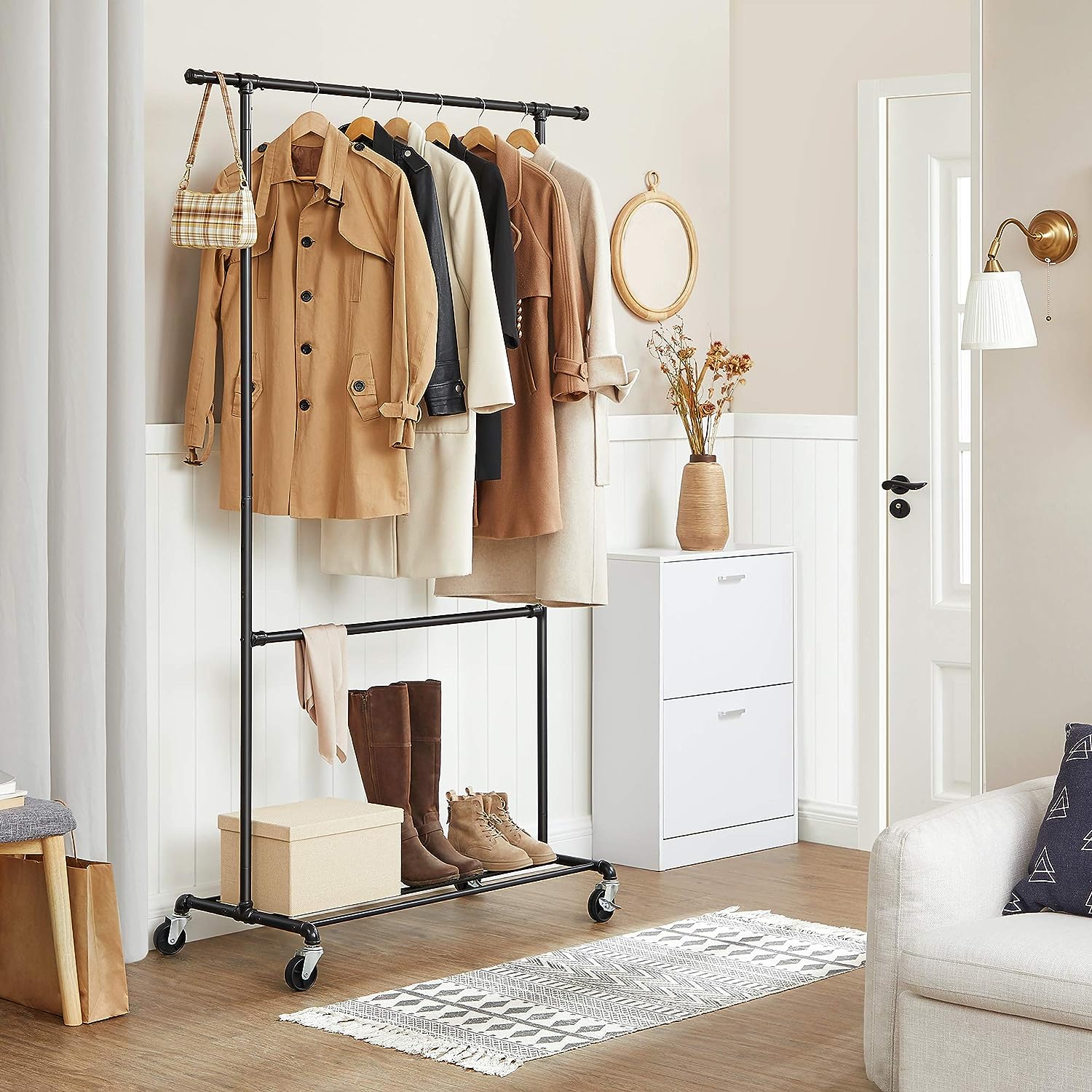 Industrial Clothing Rack Wheels Double Rod — image 4