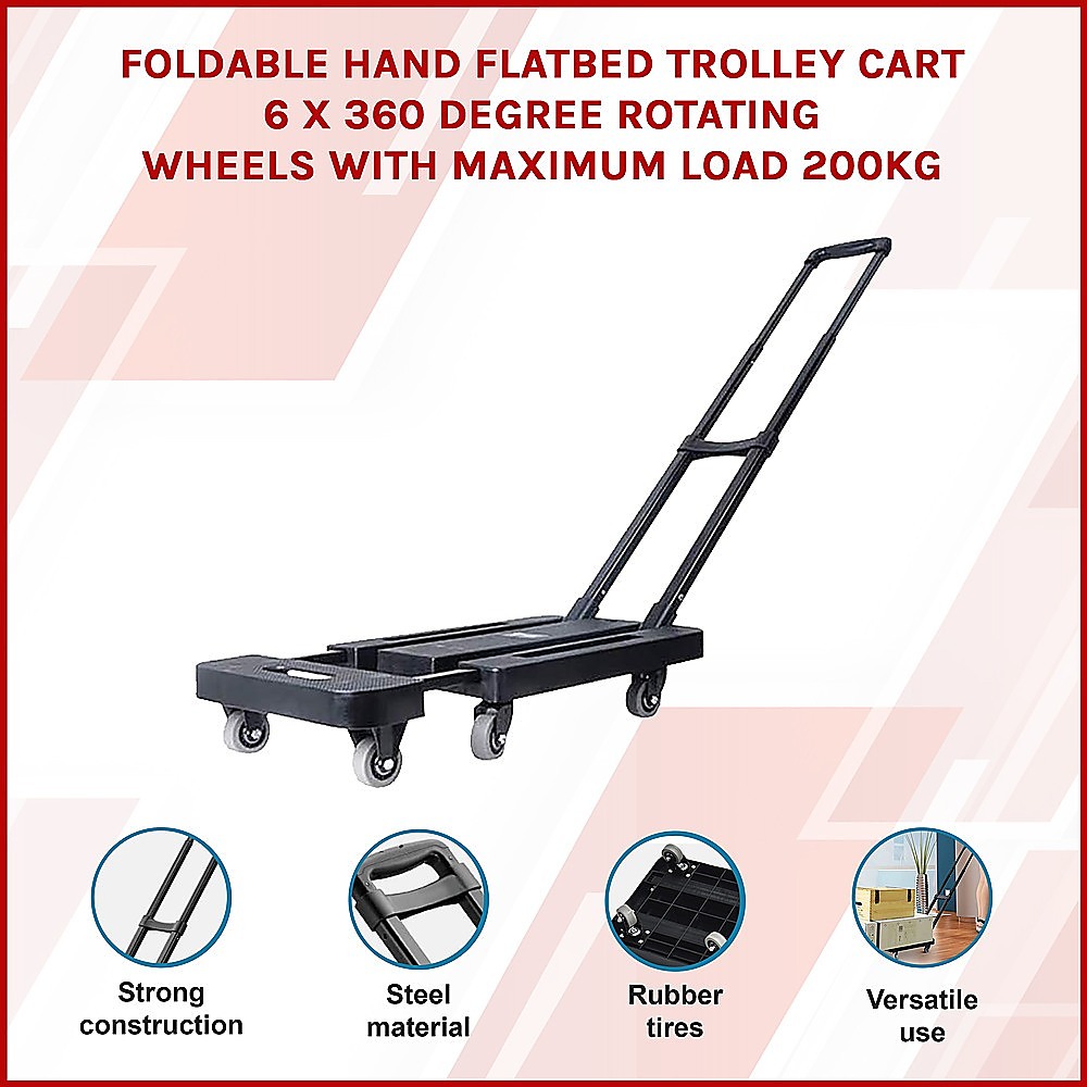 Foldable Hand Flatbed Trolley Cart 6 x 360 Degree Rotating Wheels with Maximum Load 200Kg โ image 3