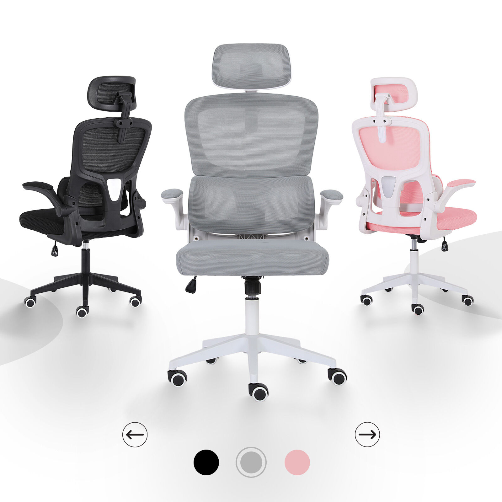 Work Office Chair - Lumber Support, Flip-up Armrest, Adjustable Headrest SITIO - GREY โ image 3