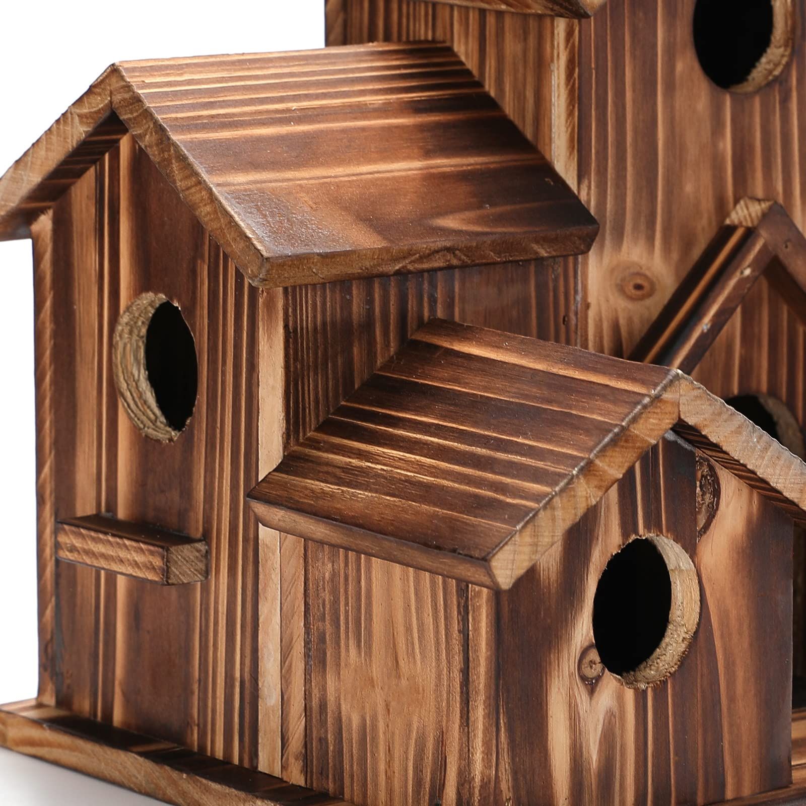 Wooden Bird Houses for Outside Hanging Clearance,6 Hole Handmade Natural Bird House for Backyard/Courtyard/Patio Decor,Large — image 4