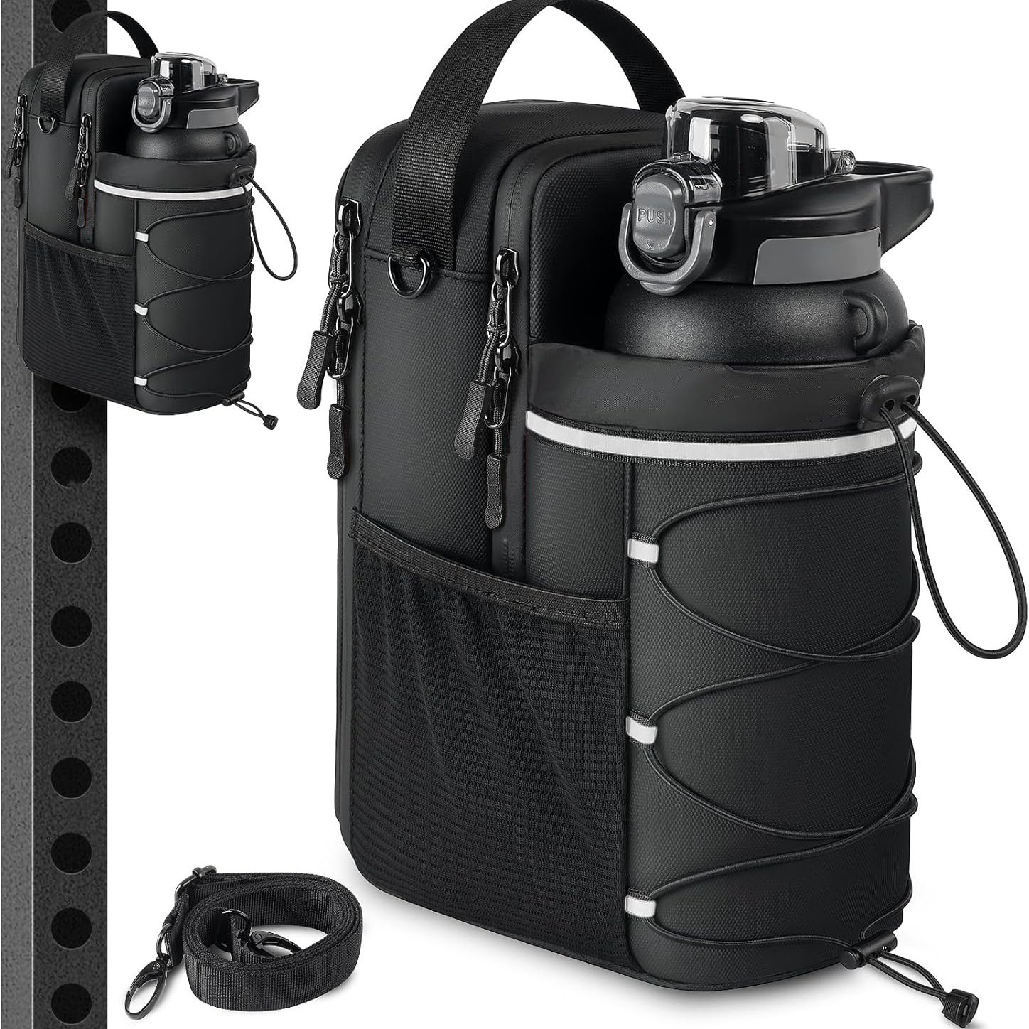 Black Magnetic Water Bottle Holster โ Large-Capacity, Crossbody Carry Pouch for Outdoor & Gym Use
