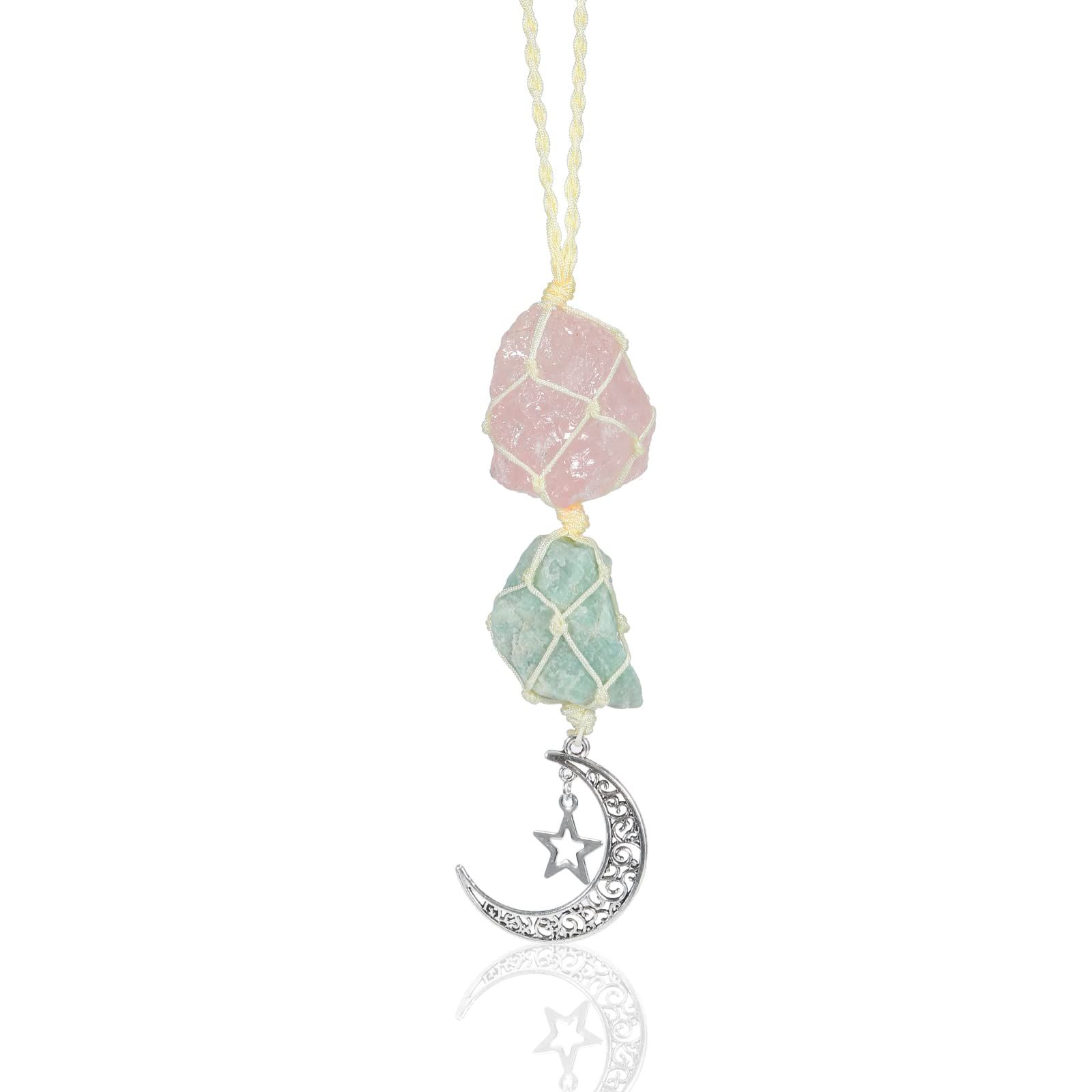 Car Charm Hanging Crystals Car Accessories,Healing Crystal Accessories- Dangling Moon,Rearview Mirror Decorations Hanging