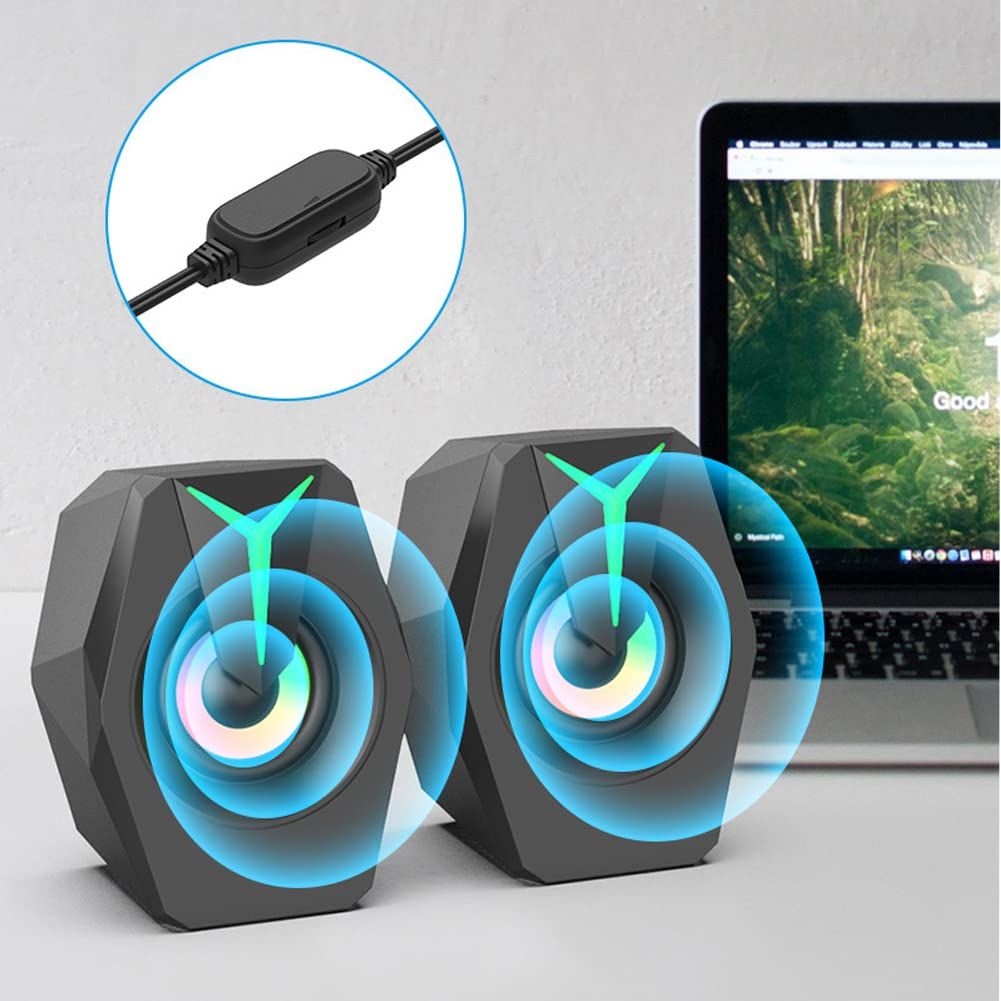 LED Computer Speaker USB Powered 3.5mm Stereo Audio Desktop Speakers for PC, MP3 Player, Laptop, Smartphone (Black) — image 4