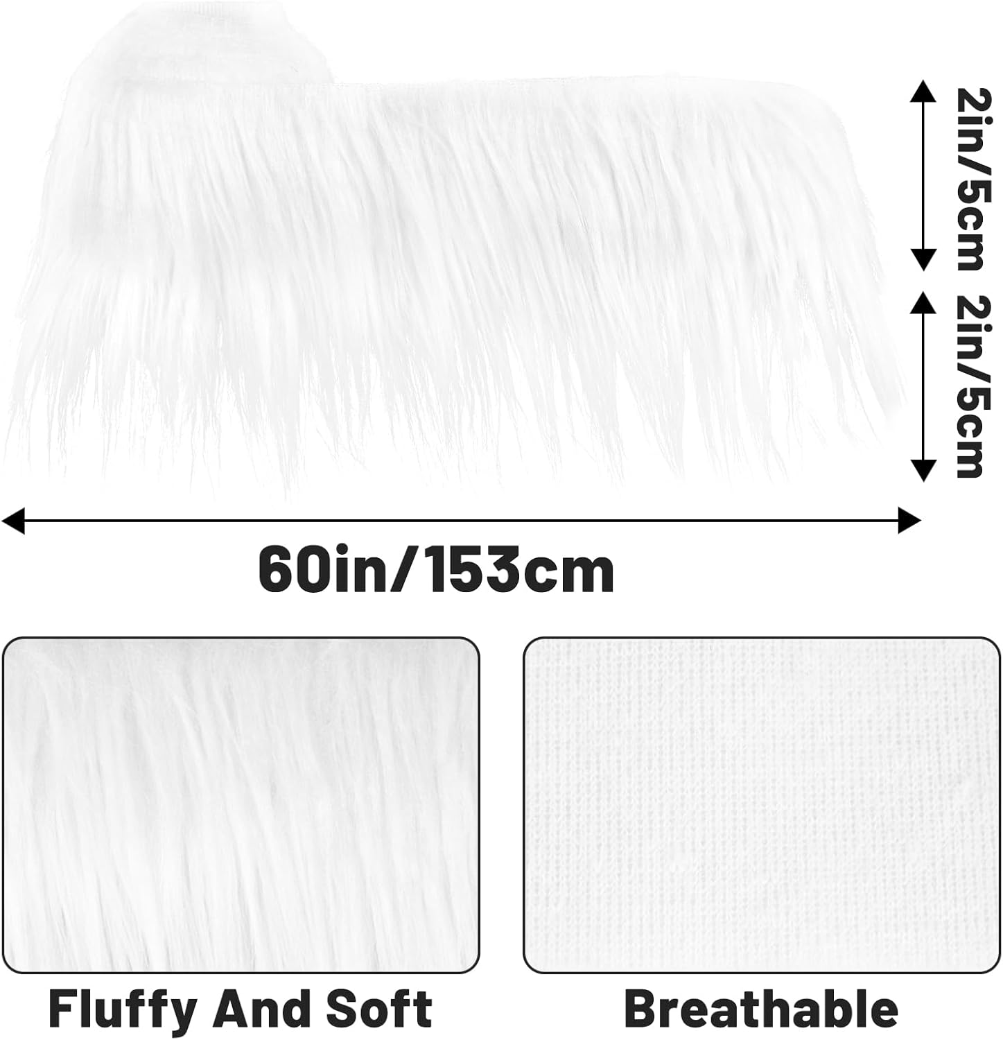 Shaggy Plush Faux Fur Fabric 2x60Inch White Faux Fur Trim by The Yard Precut Strip Fluffy Fuzzy Christmas Craft Furs Ribbon for Christmas Tree Decor Wreath โ image 2