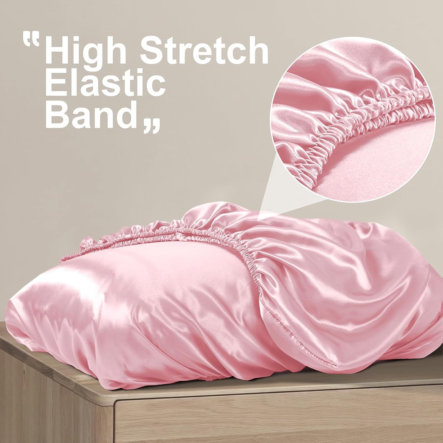 2 Pack Pink Satin Adjustable Pillowcases Set of Standard Size 20x26" - Soft Faux Silk Travel Covers for Hair & Skin, with Elastic Band Fit Various โ image 2