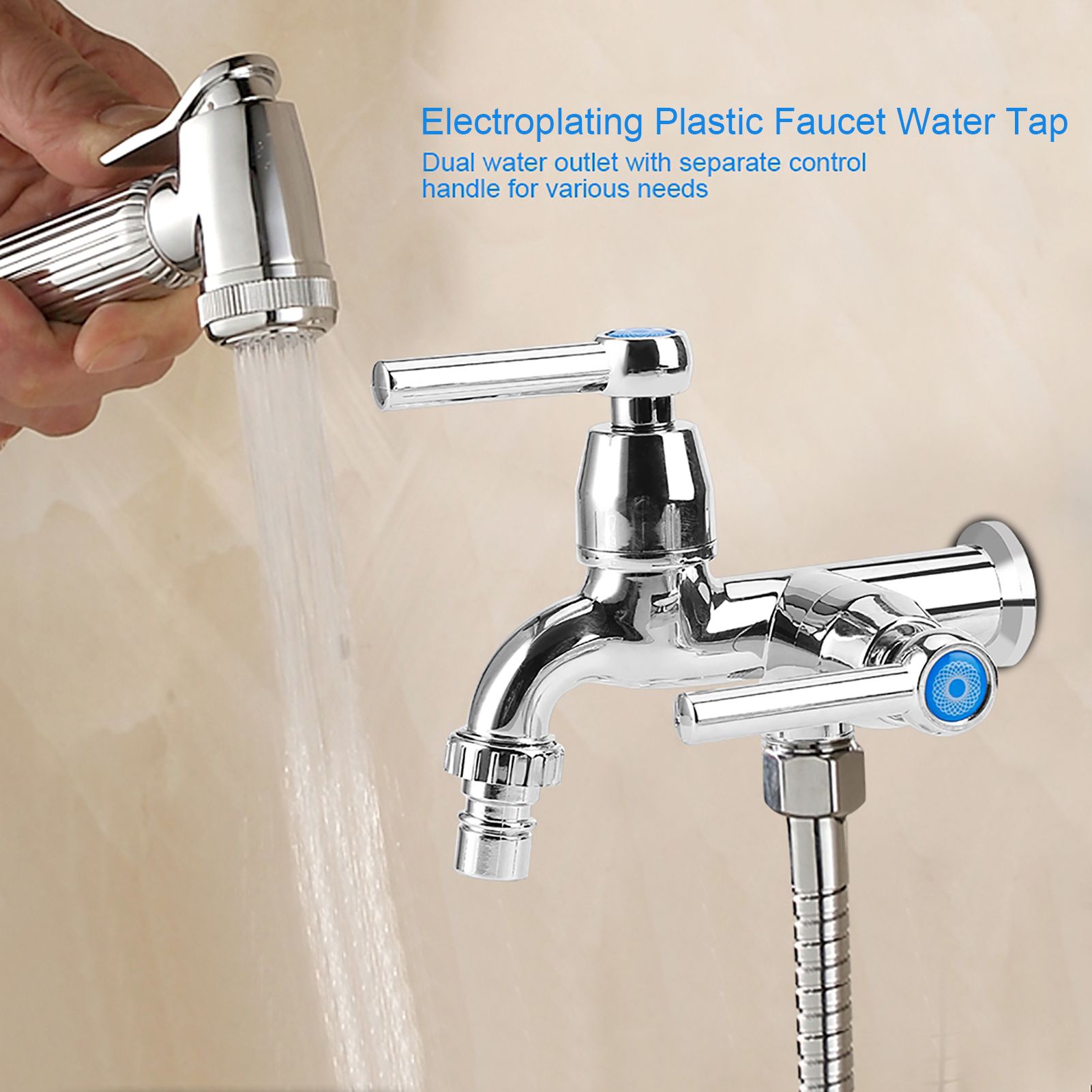 Electroplating Plastic Washing Machine Cold Water Faucet Sink Basin Water Tap with Double Spout Straight Handle G1/2 โ image 3
