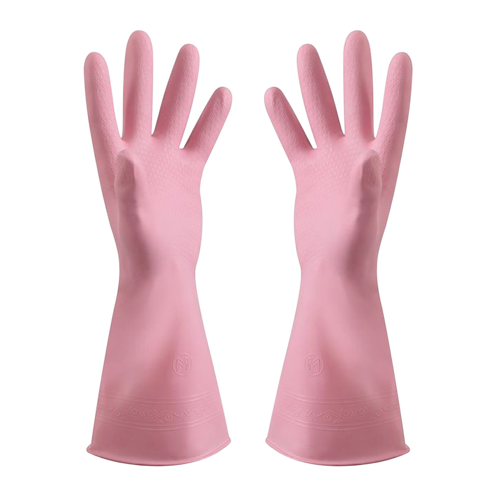 1 Pair Rubber Gloves for Dishwashing Cleaning, Cotton Lined Household Gloves, Waterproof Gloves for Kitchen Bathroom, Reusable Gloves, Pink, Size L — image 2