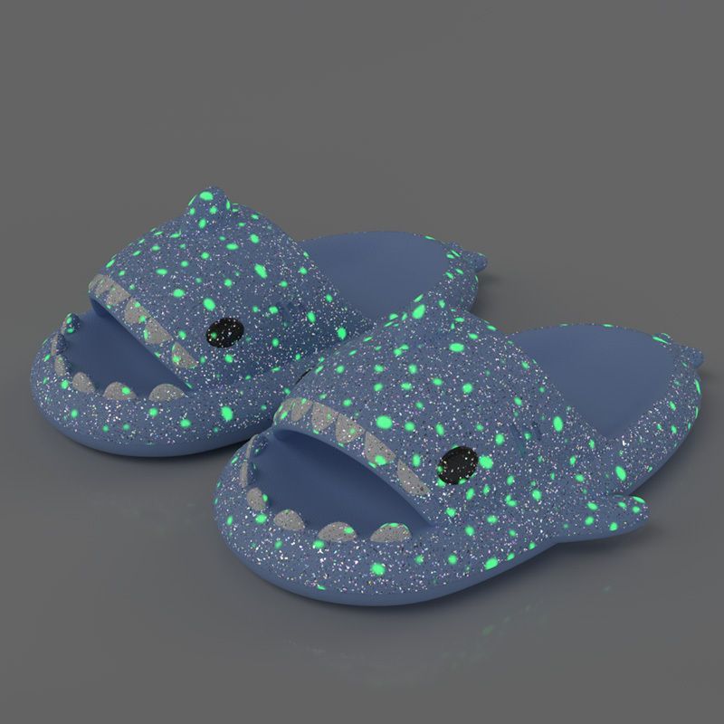 Ladies Shark Slippers Glowing Glitter Slippers Quick-Dry Slippers Non-Slip EVA - Blue - Size 36
