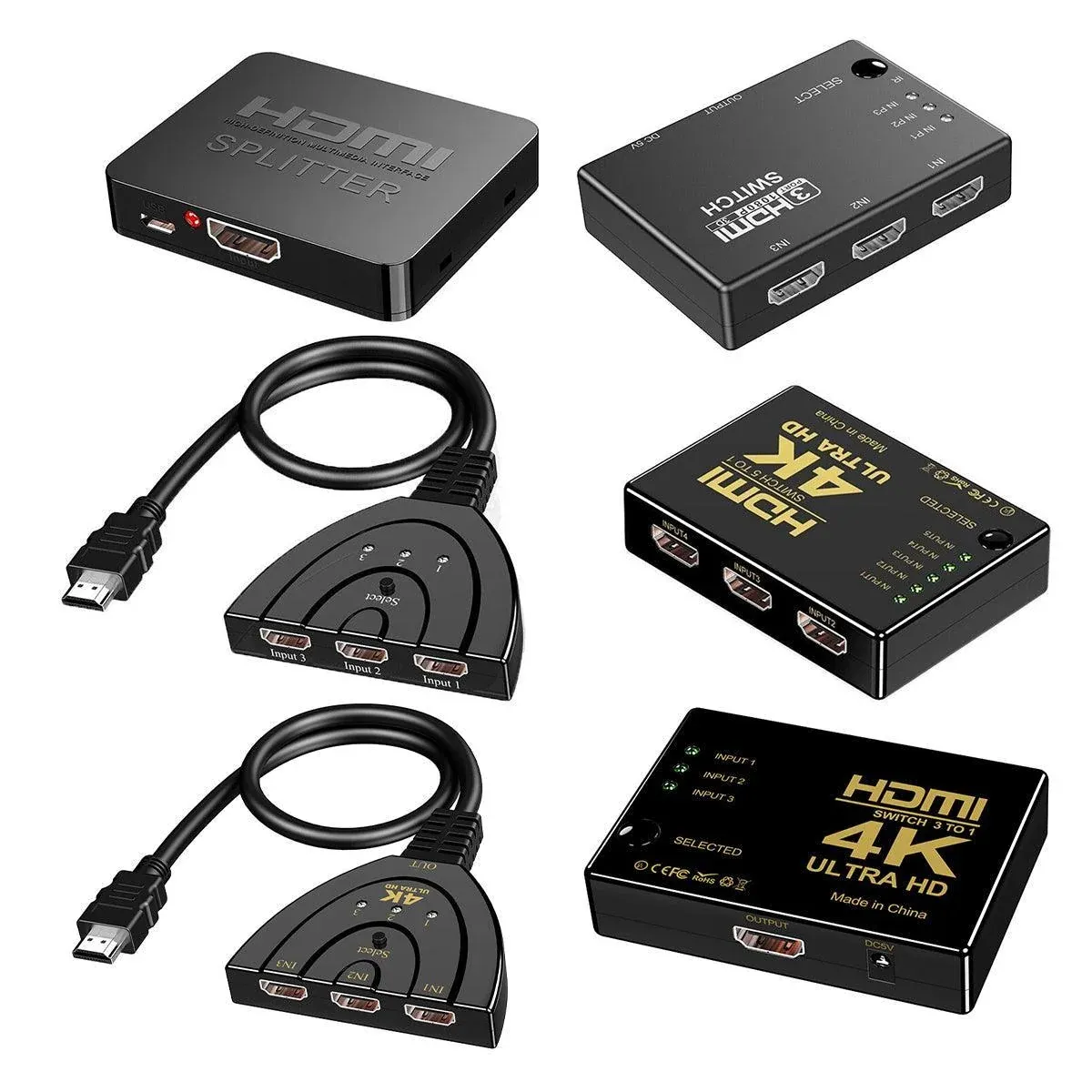 HDMI Switch Splitter 3-in-1 5-in-1 or 1-in-2 1080p 4K Manual or Remote Options - 3 in 1 Switch 4K Remote IR — image 3