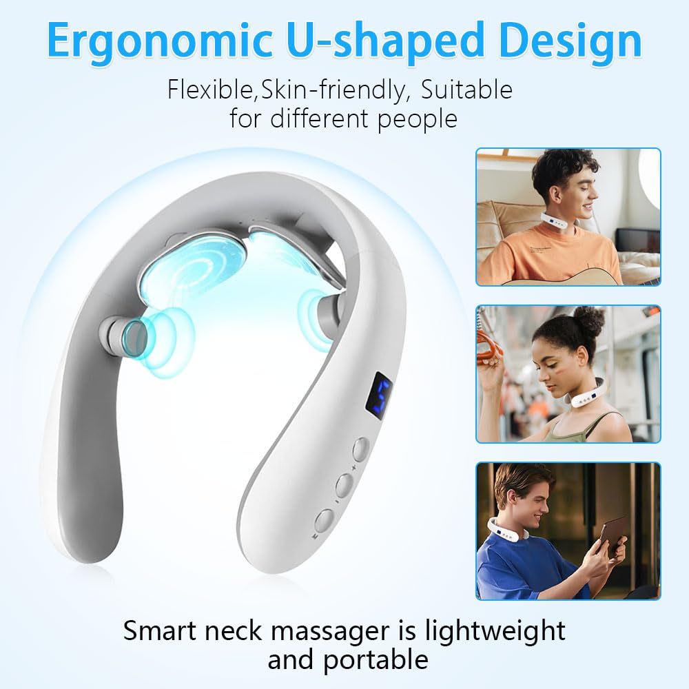 Neck Massager with Heat, Electric Pulse Neck Massager for Pain Relief, Wireless Intelligent Massager for Women(white,15.3*13.9*3.45cm) — image 4