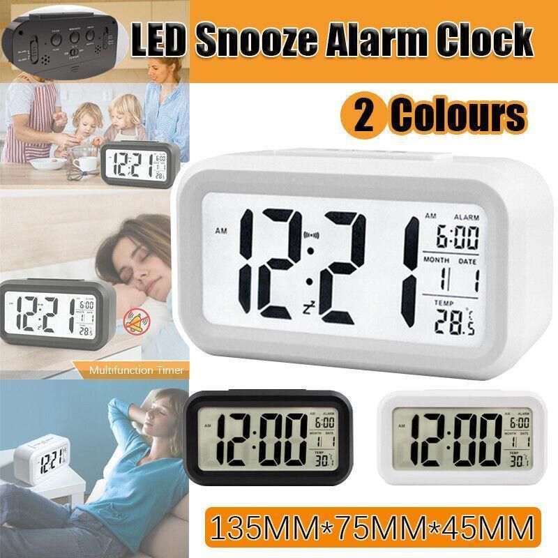 Digital Bedside Led Snooze Alarm Clock Time Temperature Day/Night Desktop Clock - White โ image 2