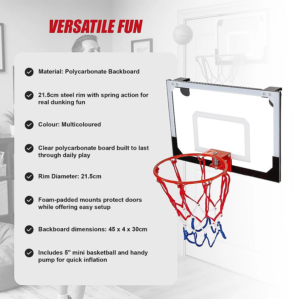 Indoor Mini Basketball Hoop Set – Door Mounted Backboard Kit with Ring & Ball — image 4