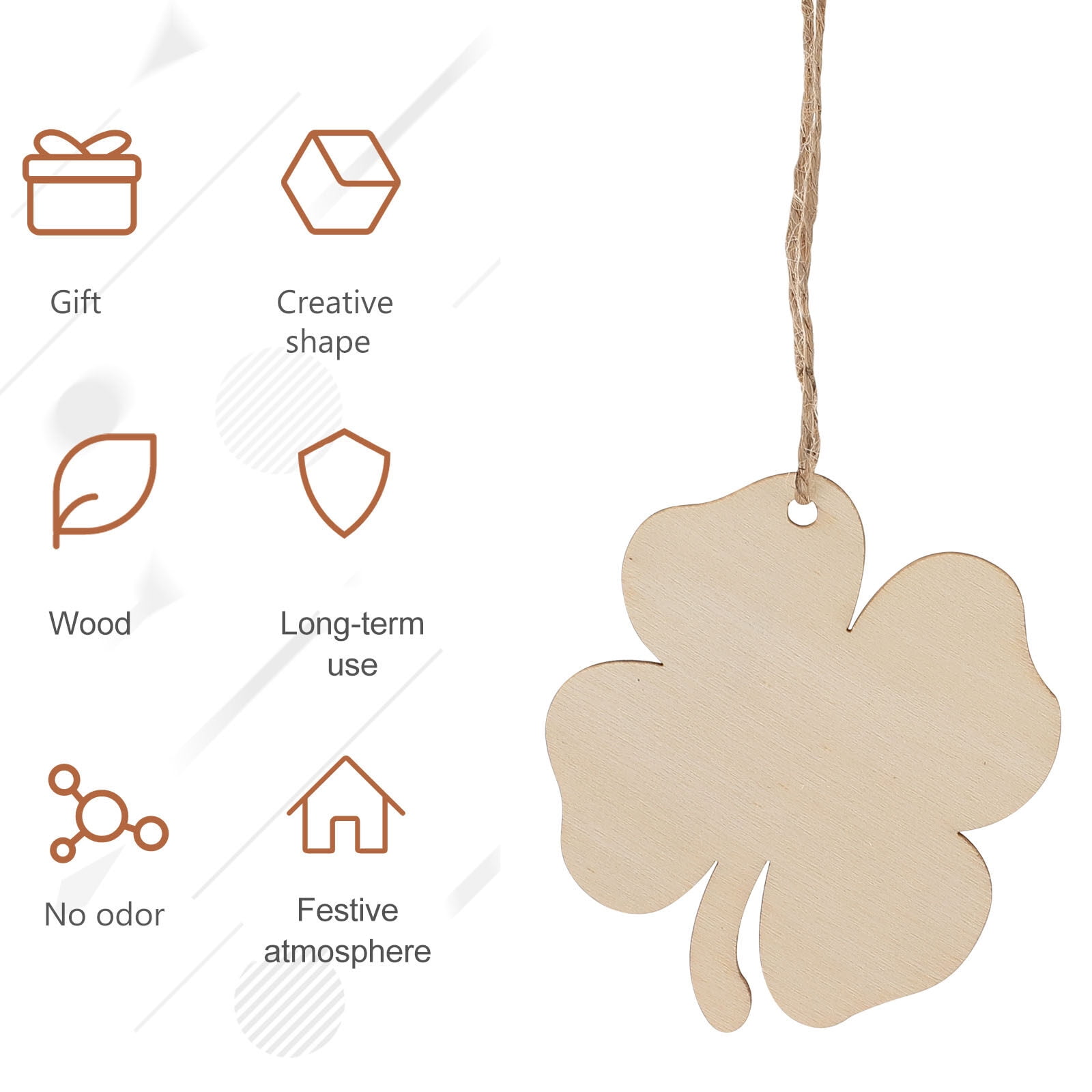 20pcs Four Leaf Ornaments Hanging Decor Unfinished Wooden Ornaments Wooden Shamrock Cutouts Wooden Slices Party Favors for DIY Crafts Beige — image 6