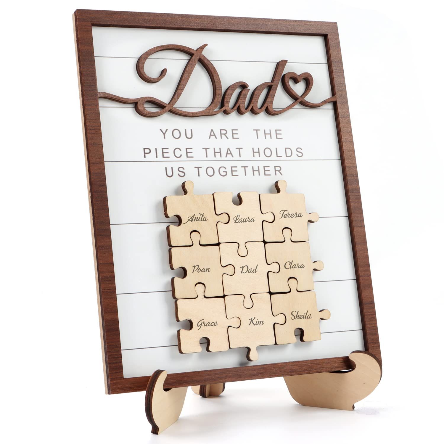 Dad & Children Name Puzzle Piece DIY Sign Plaque(8''x10''), Father's Day Gift Rustic Artwork Desk Decoration